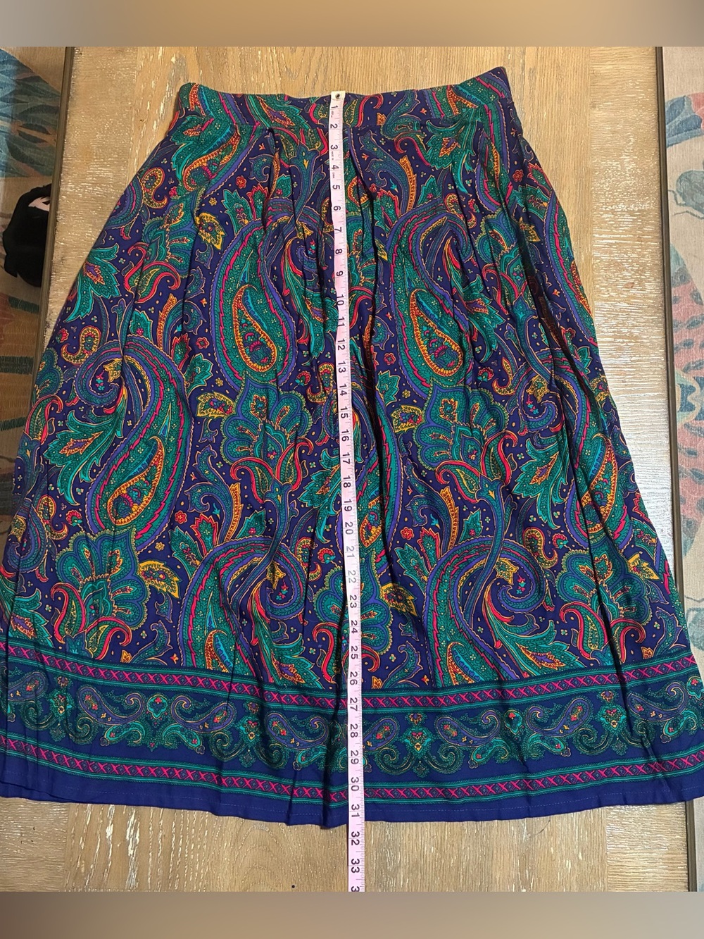 Paisley A-Line Midi Skirt - Navy & Teal